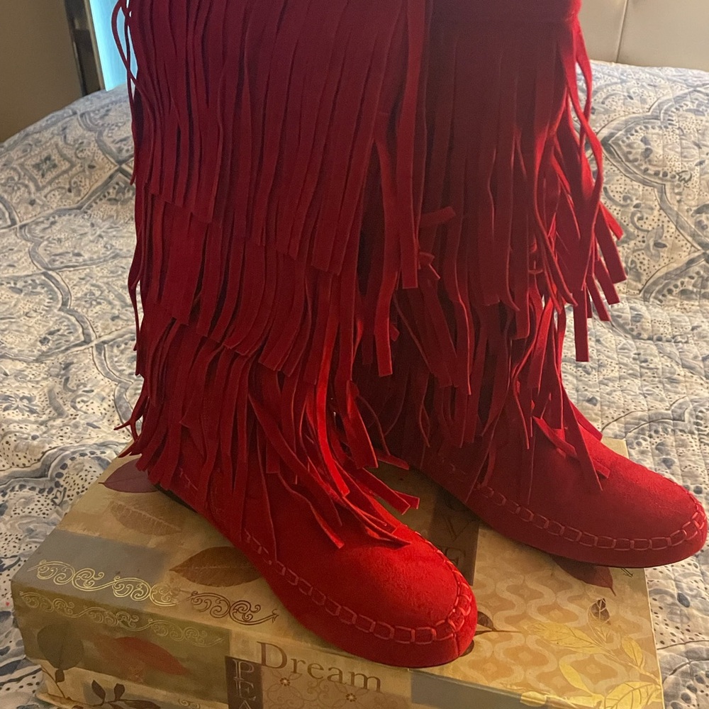 Red Boots with fringes.